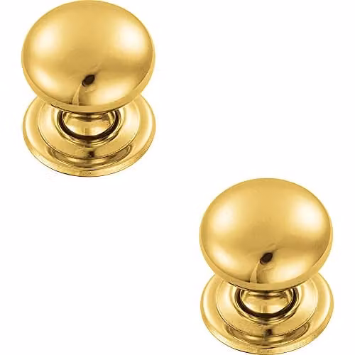 Loops 2 Pack Round Victorian Cupboard Door Knobs in Polished Brass