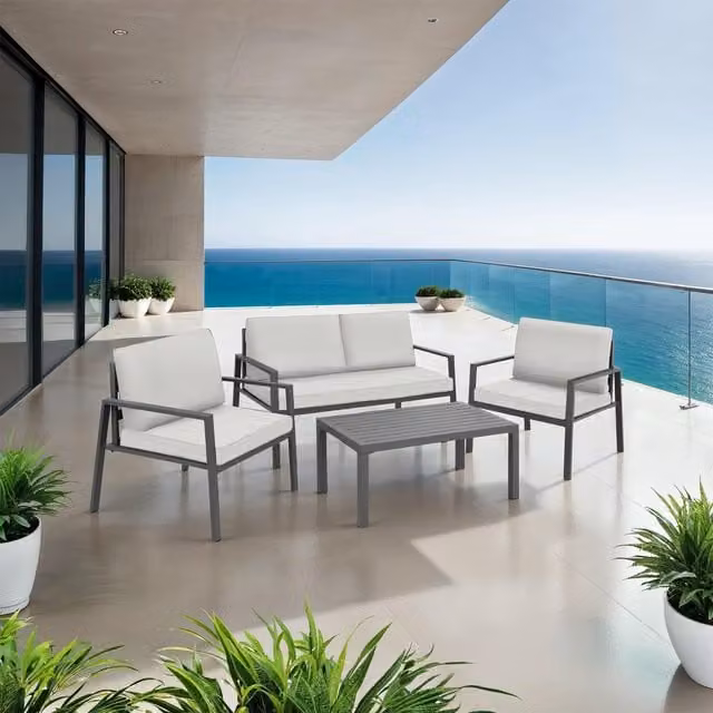tectake Gothenburg Garden Furniture Set for 4 People in Matt Grey Aluminium Metal
