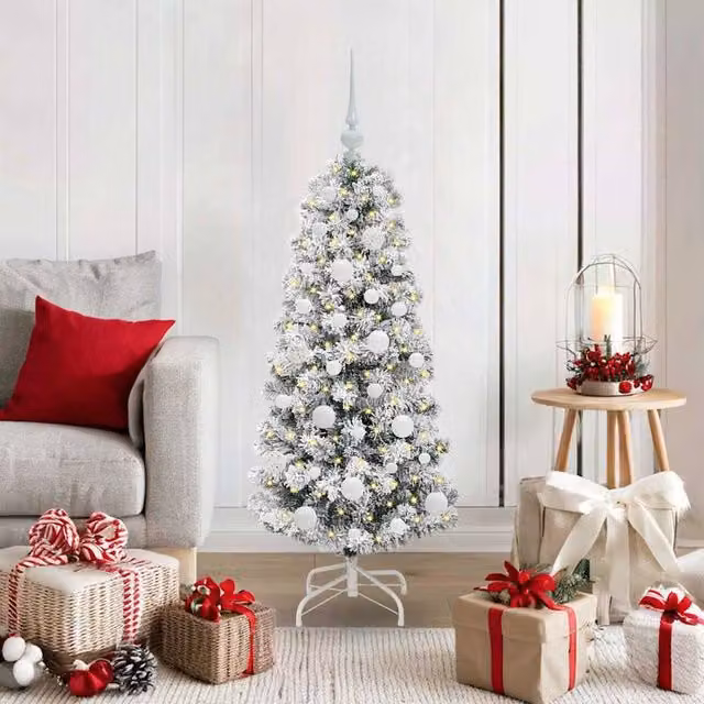 Berkfield Home Artificial Hinged Christmas Tree in Green and White, Height: 120 cm