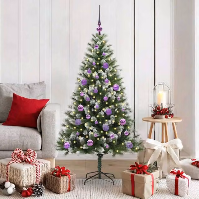 Berkfield Home Artificial Hinged Christmas Tree with Flocked Snow, Green, Height: 150 cm – 1