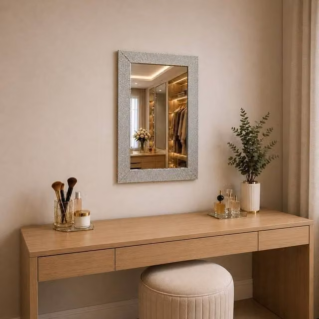 SPOT ON DEALZ Rectangular Silver Glitter LED Wall Mirror in Silver, W: 60.0 cm, H: 40.0 cm, D: 0.5 cm – 1