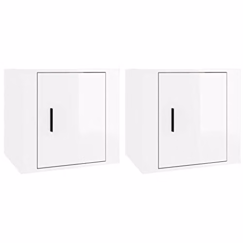 vidaXL Set of 2 High Gloss White Bedside Cabinets W/D/H: 50 x 39 x 47 cm – 1