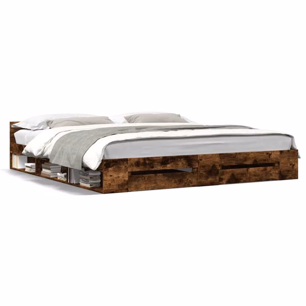 Berkfield Home Modern Bed Frame with Drawers in Smoked Oak Brown, W/D/H: 200 x 200 cm – 2