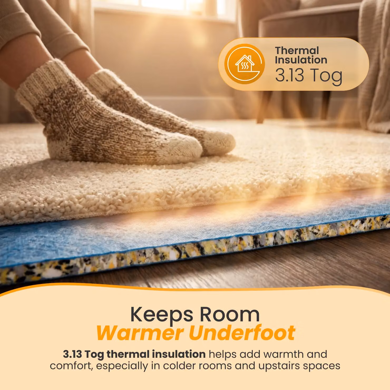 Novecrafto 11mm Blue PU Foam Carpet Underlay Roll, 15m² – 4