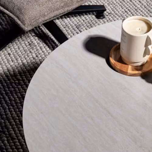 Calicosy Ysia Round Travertine-Effect Coffee Table in Beige, Diameter: 80 cm, Height: 45 cm – 3