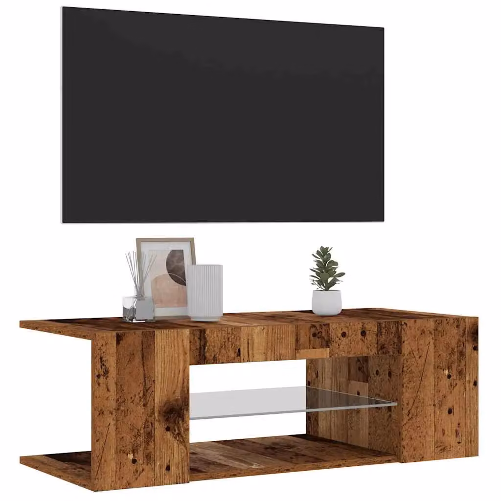 Berkfield Home Modern TV Cabinet with Integrated LED Lights in Brown, W/D/H: 90 x 39 x 30 cm – 4