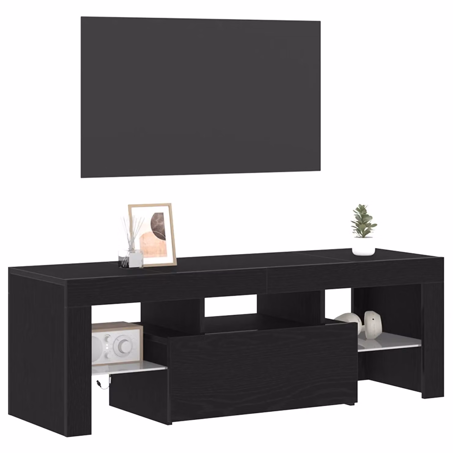 Berkfield Home Black Oak TV Cabinet with Integrated LED Lights, W/D/H: 120 x 35 x 40 cm – 3