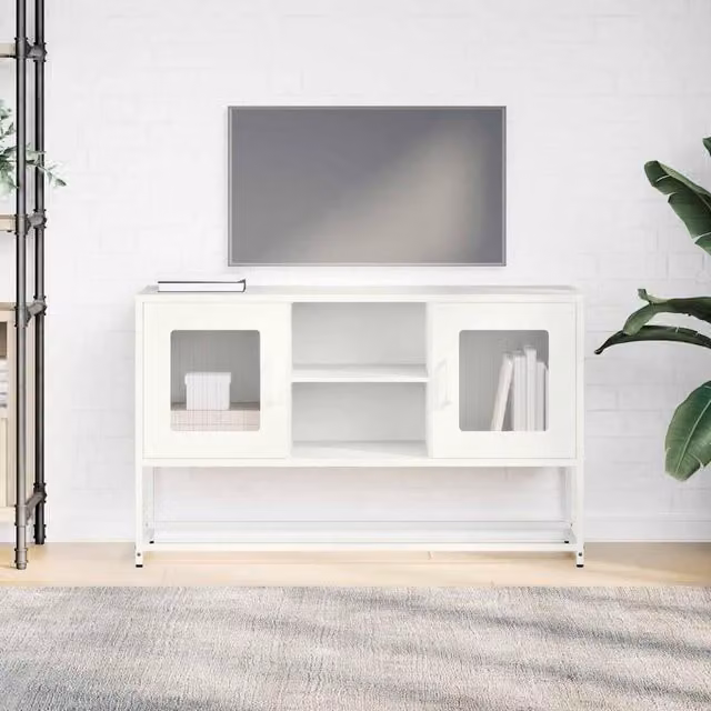 Berkfield Home Modern White Steel TV Cabinet, W: 100.5 cm, D: 39 cm, H: 60.5 cm