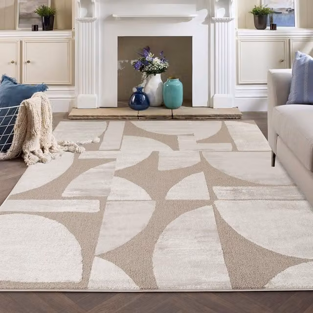 Desire Rugs Hamilton Modern Sheen Area Rug with Abstract Geometric Lines Design in Brown and Beige, W: 220 cm, D: 60 cm, H: 1.3 cm