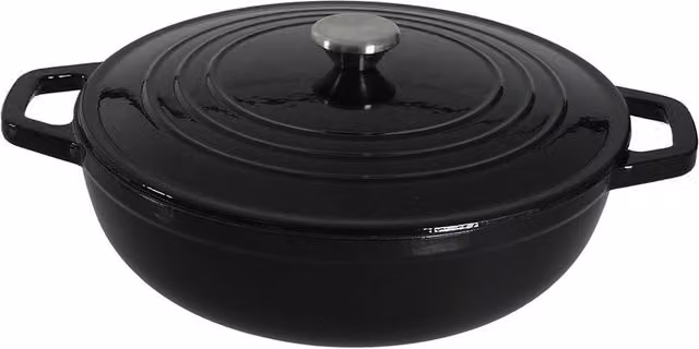 Toque Black Enamelled Cast Iron Dutch Oven Casserole Dish with Self-Basting Lid, Diameter: 30.5 cm