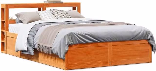 Berkfield Home Solid Wood Pine Bed Frame with Headboard and Side Compartments, Wax Brown, W/D/H: 160 x 200 cm – 1