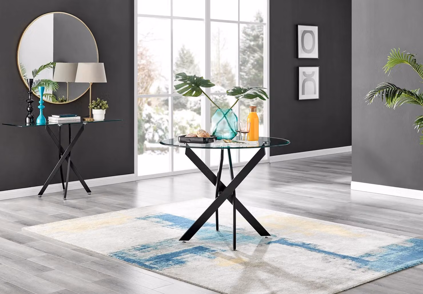 FurnitureboxUK Novara Round 4-Seater Modern Glass and Metal Dining Table in Black, Diameter: 100 cm – 5