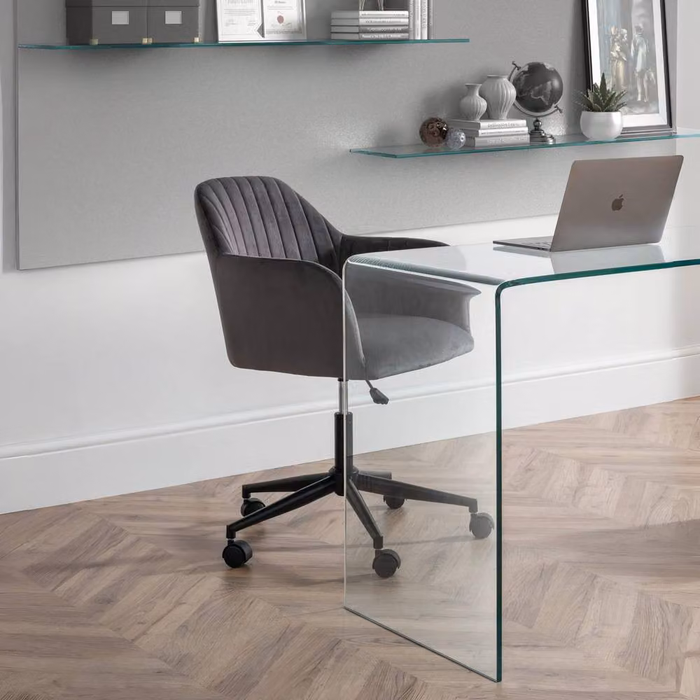 Cheshire Ardmore Executive Velvet Swivel Office Chair in Grey and Black – 2