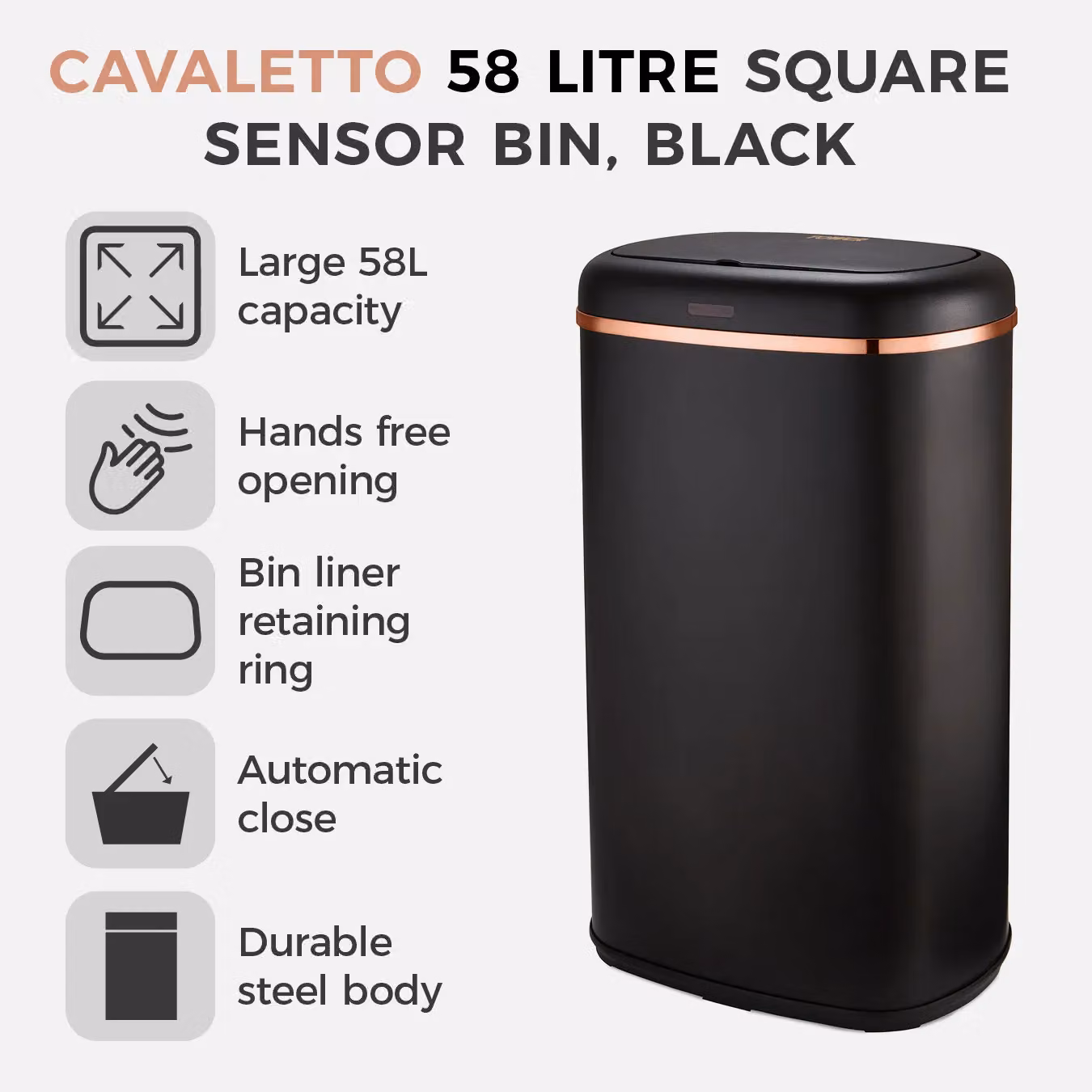 Tower Cavaletto Sensor Kitchen Bin, 58L, Black Stainless Steel – 4