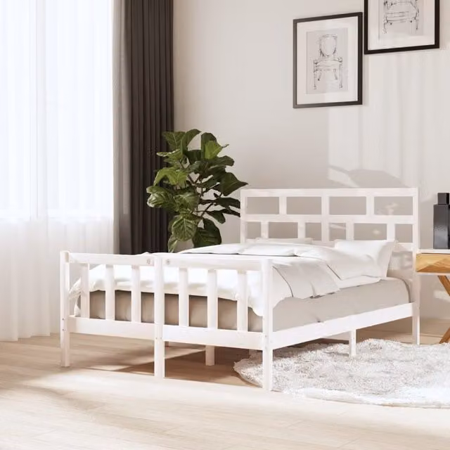 Berkfield Home White Solid Wood Pine Bed Frame, W/D/H: 120 x 200 cm