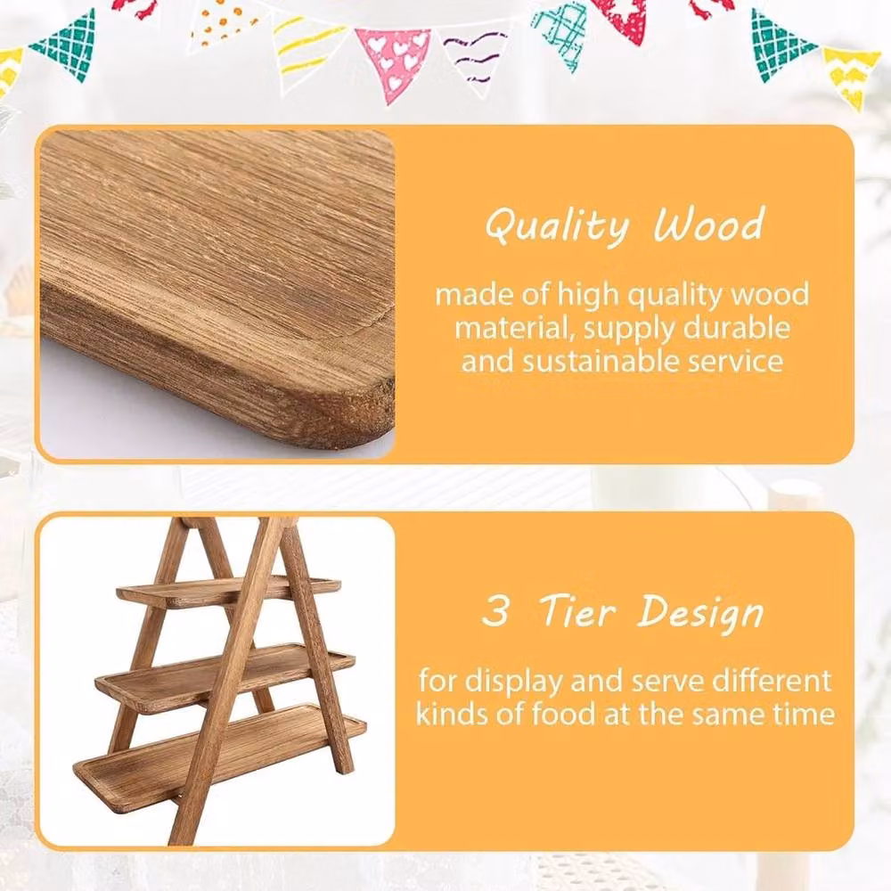 KORVIXA Three Tiered Wooden Serving Set in Brown, W: 100 cm, D: 50 cm, H: 50 cm – 3