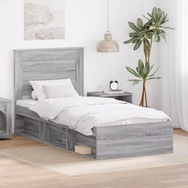 Berkfield Home Sonoma Bed Frame in Grey Solid Pine Wood and MDF, W/D/H: 100 x 200 cm – 1