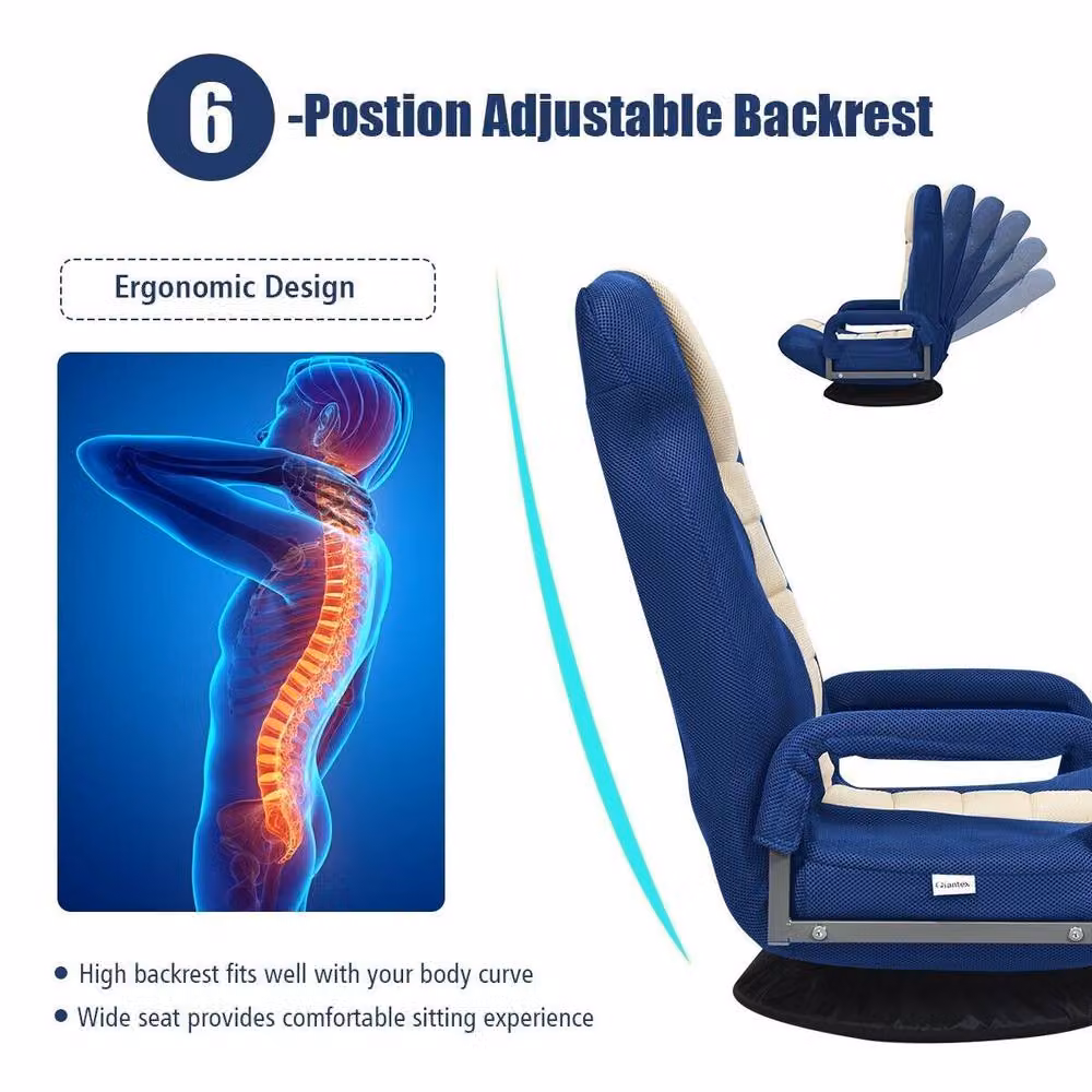 Costway Swivel Folding Floor Gaming Chair with 6-Position Adjustment in Navy Blue – 7