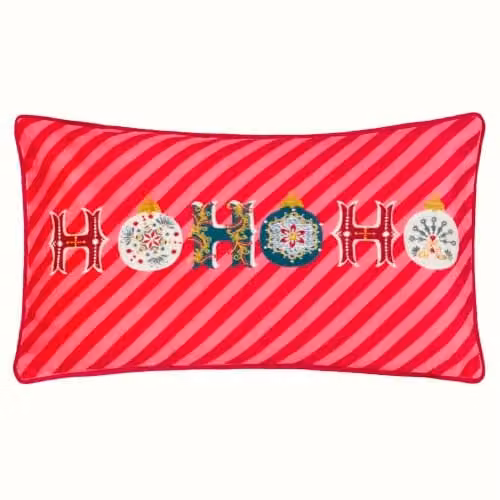 Evans Lichfield Ho Ho Ho Festive Embroidered Piped Red Polyester Filled Rectangular Cushion, W: 50 cm, H: 30 cm – 3