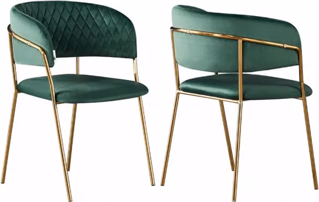 Life Interiors Atarah LUX Velvet Dining Chairs Set of 2, Green with Gold Metal Accents