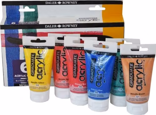 Daler-Rowney Graduate Metallic Acrylic Paint Set, 6 Assorted Colours, 75 ml per tube – 2