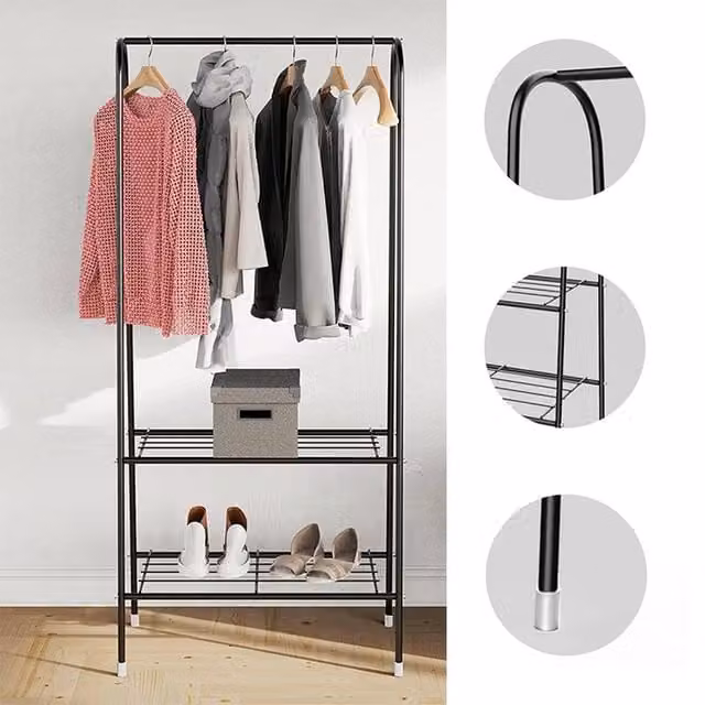 SPETLEK Matt Black Metal Continuous Linear Clothes Rail, W: 50 cm, D: 50 cm, H: 153 cm – 1