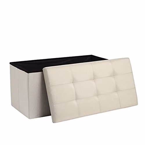 AKA Padded Storage Ottoman Bench in Beige Linen, W/D/H: 76 x 38 x 38 cm – 1