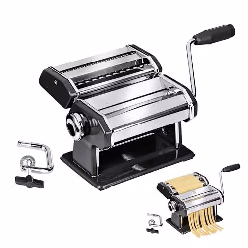 Orsina Stainless Steel Pasta Maker for Spaghetti, Fettuccine and Ravioli in Black and Silver
