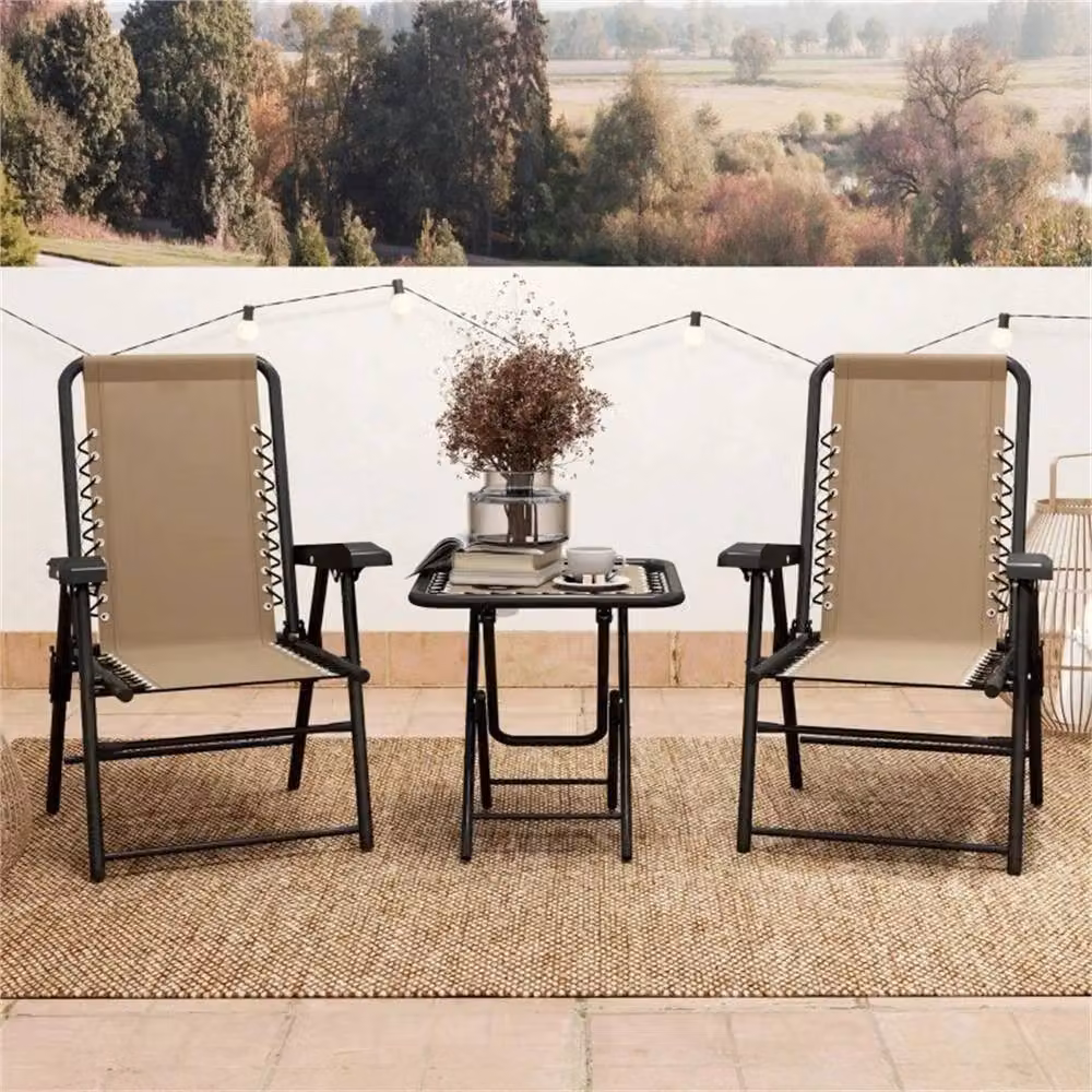 KORVIXA Three Piece Modern Metal Garden Table and Chair Set in Beige – 2