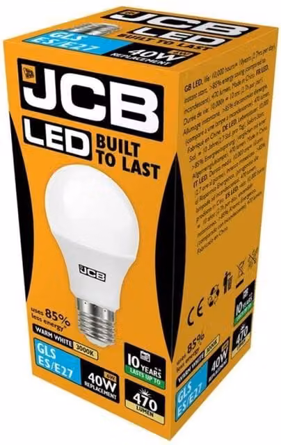 JCB White LED A60 Opal Light Bulb, E27, 6W, 470lm, 2700K Warm White