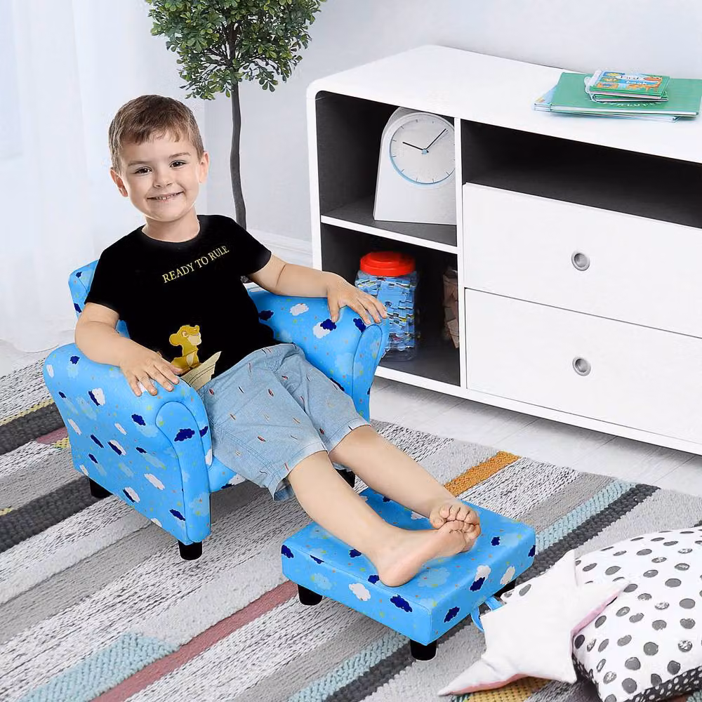 STILVORA Children's Armchair with Pull-Out Footrest in Blue – 2
