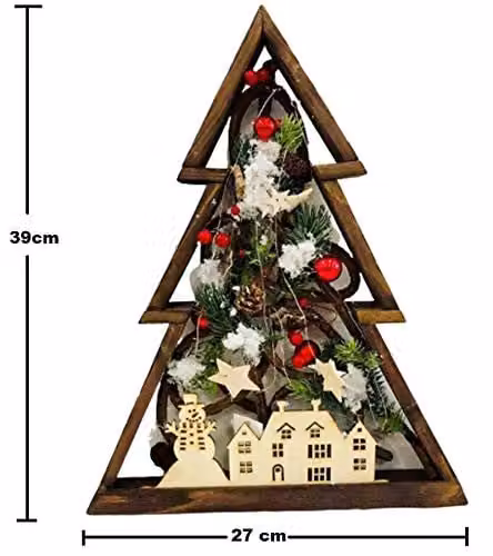 Shatchi 39cm LED Pre-Lit Nordic Christmas Tree Tabletop Decoration in Brown and Red – 4