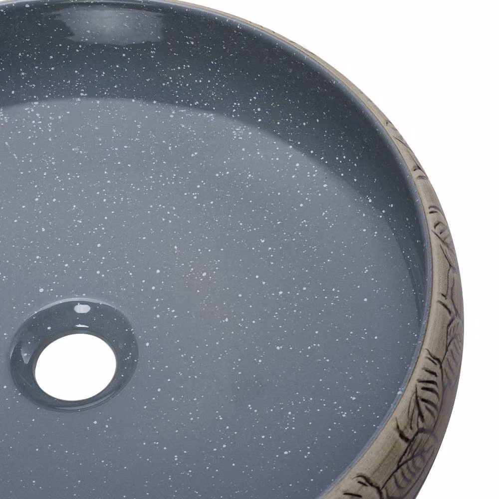 Living and Home Artistic Hand-carved Ceramic Round Countertop Vessel Sink in Multicolour with Waste Kit, Diameter: 38.5 cm, Height: 13.0 cm – 4