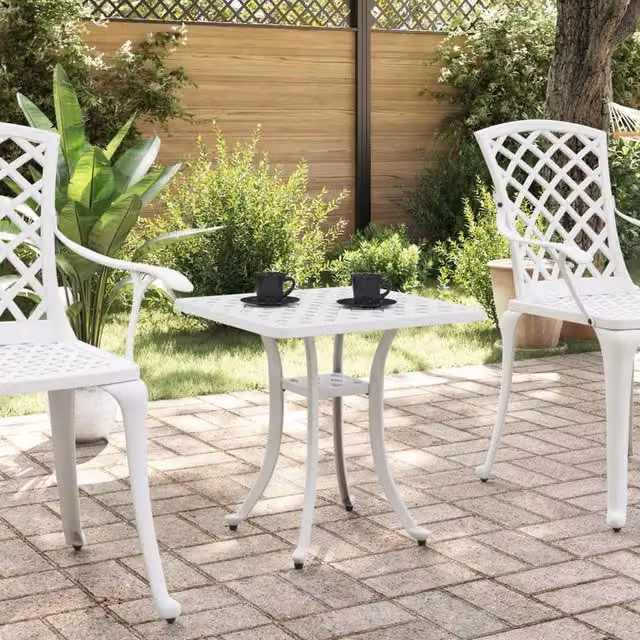 Berkfield Home Square Garden Table in White Powder Coated Aluminium, W/D/H: 53 x 53 x 53 cm – 1