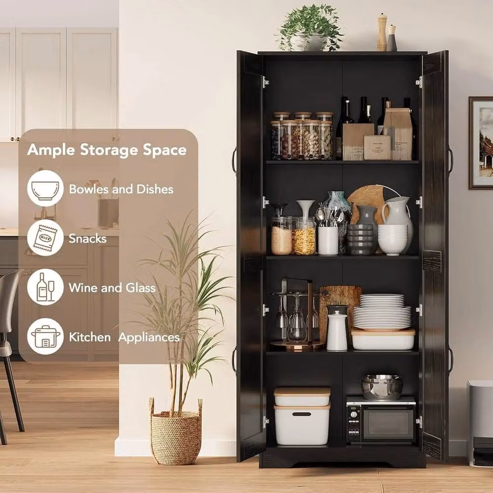 VOGREX Black Matt Freestanding Tall Kitchen Cupboard with Hinged Doors, W/D/H: 30 x 60 x 152 cm – 3