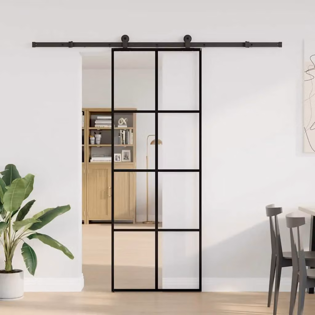 Berkfield Home Modern Sliding Glass Door with Aluminium Hardware Set, Black, W: 76 cm, H: 205 cm – 2