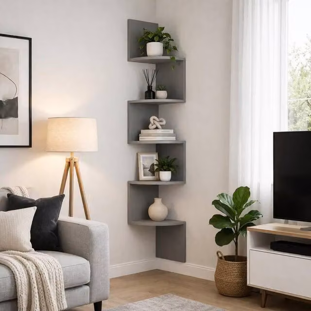 Spot On Dealz Lucca 5 Tier Wall Mounted Corner Shelf in Grey – 1