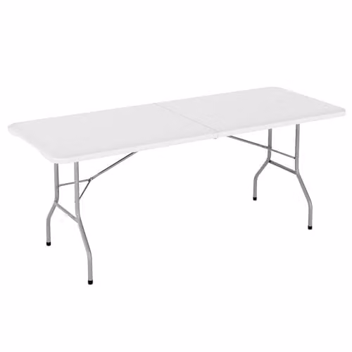 MCC Direct Heavy Duty 6ft Folding Table in White for Garden and Kitchen Use