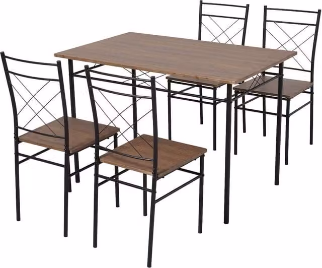 Garden Sanctuary Brown Oak and Powder Coated Steel Dining Table and Chair Set