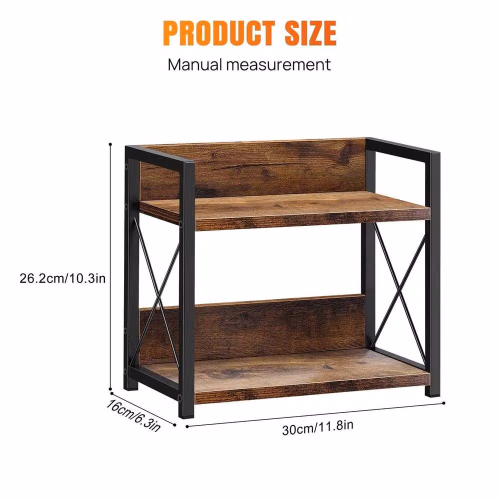 KORVIXA 2 Tier Rustic Brown Wood Spice Rack and Coffee Station Organiser, Width: 100 cm – 2