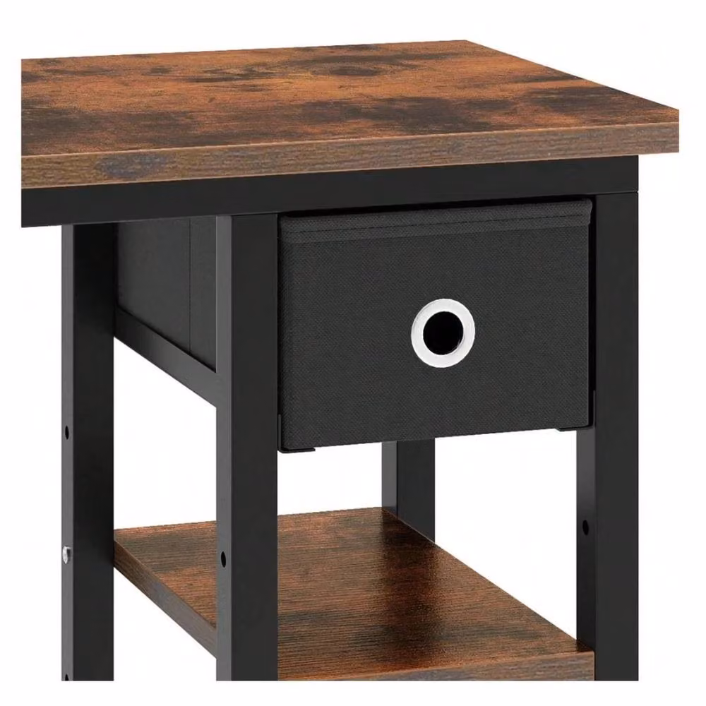 VOGREX Black and Brown C-Shaped Sofa End Table with Drawer and Shelves – 4
