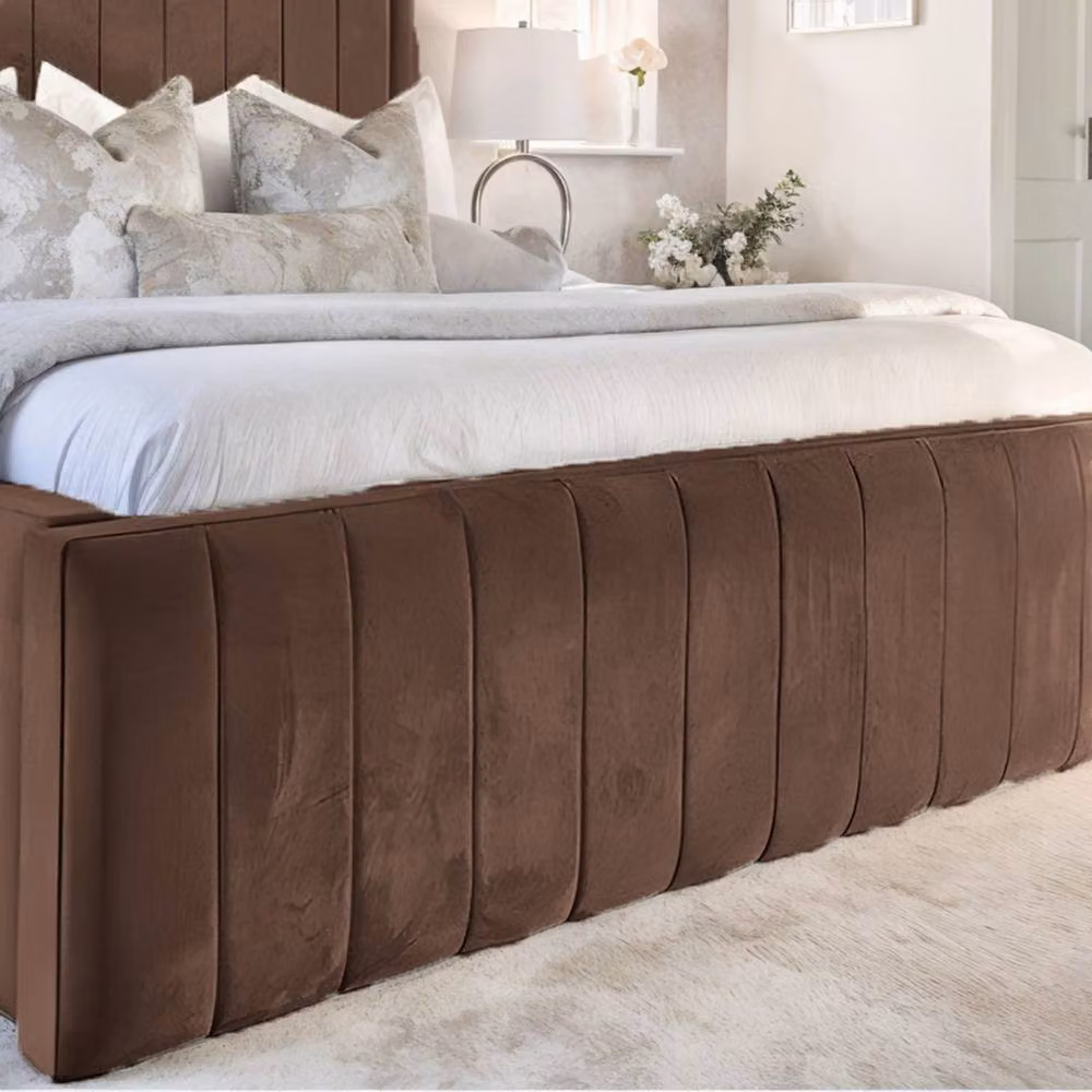 Living Comfort Bedz Geneva Upholstered Velvet Bed Frame in Brown, Size: 90 x 200 cm – 2