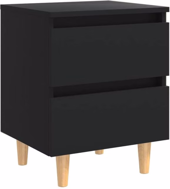 Berkfield Home Sturdy Bed Cabinets with Solid Pinewood Legs, 2 Pieces, Black, W/D/H: 40 x 35 x 50 cm – 1