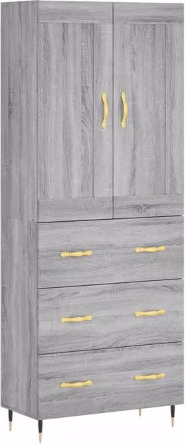 Berkfield Home Grey Sonoma Modern Highboard with Hinged Doors and Internal Shelves, W/D/H: 69.5 x 34 x 180 cm