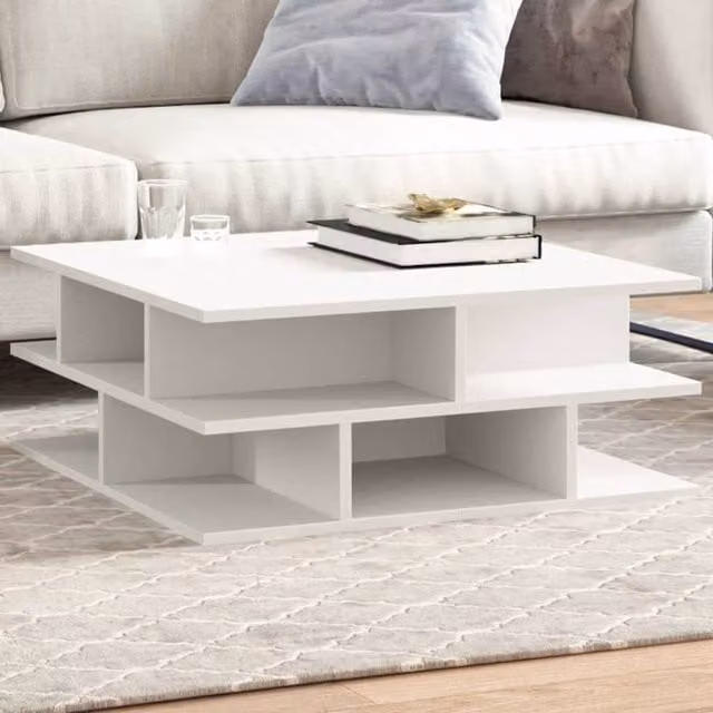 Berkfield Home White Square Coffee Table in Engineered Wood W/D/H: 70 x 70 x 29 cm