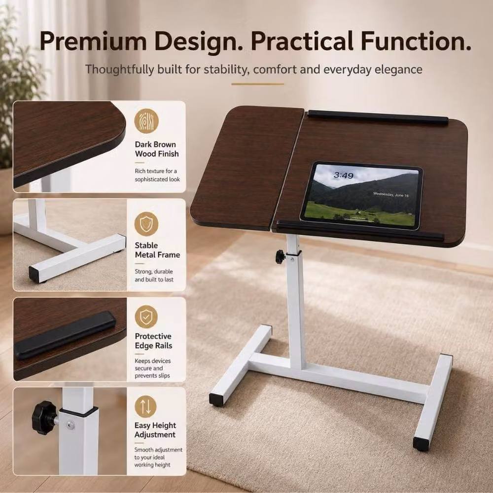MANTRARAJ Adjustable Height Modern Office Desk with Moveable Top in Brown – 4