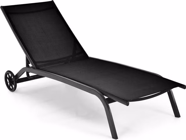 COSTWAY Adjustable Modern Metal Chaise Lounge Patio Chair in Black