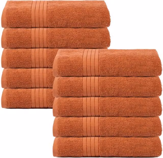 OHS 10 Pack of Fluffy 100% Cotton Terry Bath Sheets in Orange