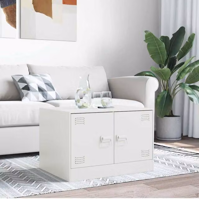 Berkfield Home Sturdy Metal Coffee Table in White, W: 67 cm, D: 50 cm, H: 44 cm