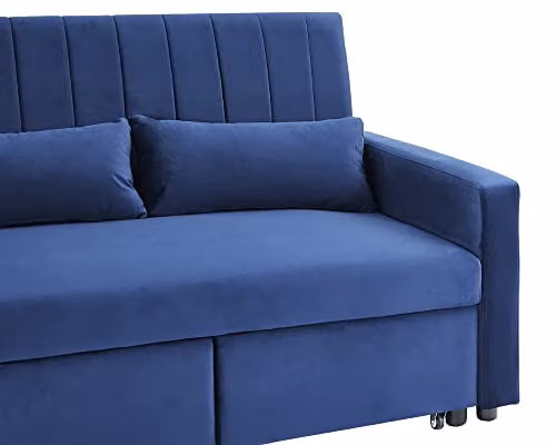 Home Detail Cornwall Blue Velvet L-Shape 3 Seater Pull-out Sofa Bed with Storage Pocket Chaise – 4